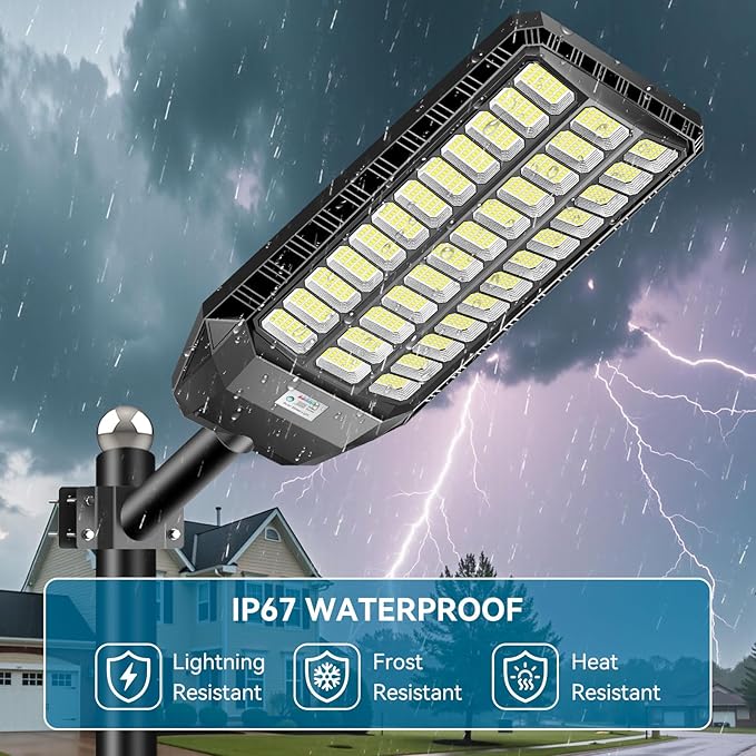 9500W Solar Street Light Outdoor Commercial Grade Solar Lights Outdoor IP67 Waterproof Parking Lot Lights Dusk to Dawn LED Security Flood Light Motion Sensor with Remote Control 2 Pack