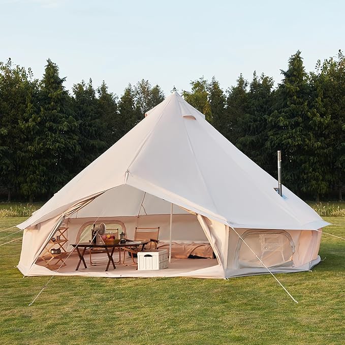 YOLENY Bell Tent Yurt Tent 4/6/8/10 Person 4 Season Waterproof Glamping Tents w/Stove Jack for Family Camping Outdoor Party Glamping Tents for Camping - 10/13.1/16.4FT