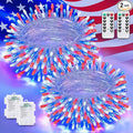 JMEXSUSS 2 Pack Red White and Blue Lights Outdoor 33ft 100 LED 4th of July Lights Battery Operated 8 Modes Patriotic Decorations for Indoor Outside Independence Day American Flag Holiday