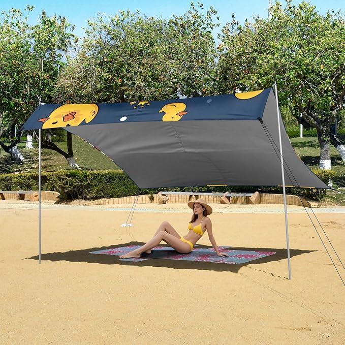 ALAZA Corgi Dog Duck Cute Beach Tent Sun Shelter UPF50+ Protection Beach Shade Canopy w/ 4 Sandbags for Outdoor Camping Fishing Backyard Fun Picnic 10x9 ft