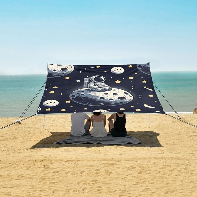 Lonely Astronaut on The Moon Camping Sun Shelter Beach Tent Portable Beach Sun Shade Outdoor Canopy for Camping Trips Fishing Picnic