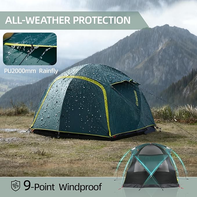 EchoSmile Tents for Camping Waterproof Windproof Tent with Multi-Pole 3-5 Person Spacious Dome Tent with Expandable Space for Shoes Packs &amp Wet Items Easy Setup Tent for Camping &amp Hiking