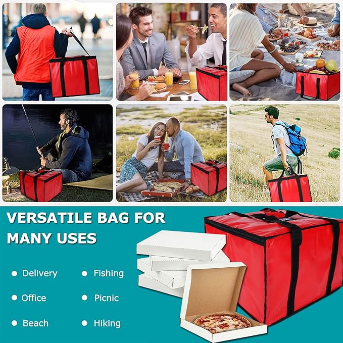 cherrboll Insulated Pizza Delivery Bag 20 by 20 by 14 -Inch Commercial Grade Food Delivery Bag Moisture Free (Red)