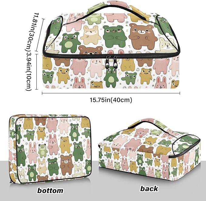 Casserole Carrier Cute AnimalsInsulated Casserole Carrier for Hot or Cold Food Thermal Lunch Tote for Potluck Parties Picnic Beach Fits 9 x 13 Inches Baking Dish
