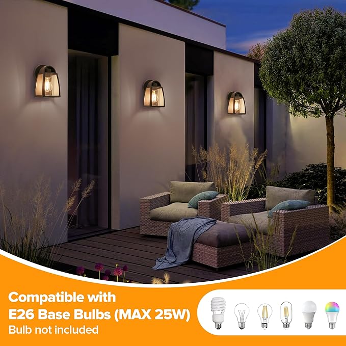 LUTEC Outdoor Wall Light Fixtures Exterior Waterproof Wall Lantern with Clear Glass Shade Aluminum Modern Matte Black Porch Sconce Outdoor Lighting for Garage Entryway Yard