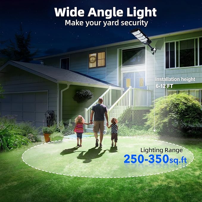 Solar Lights Outdoor Waterproof 2 Pack Solar Street Lights 12000 Lumen with Motion Sensor Flood Security Light with Remote Control Dusk to Dawn Commercial Lighting for Yard Path 192LED