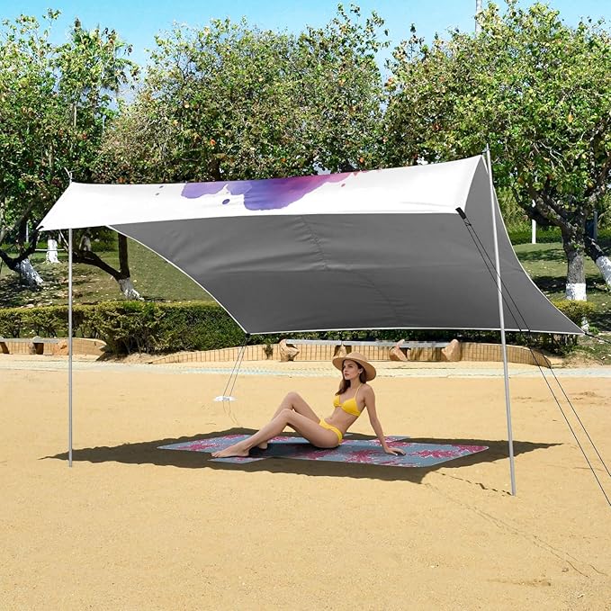 ALAZA Elephant Portrait Sunset Watercolor Beach Tent Sun Shelter UPF50+ Protection Beach Shade Canopy w/ 4 Sandbags for Outdoor Camping Fishing Backyard Fun Picnic 10x9 ft