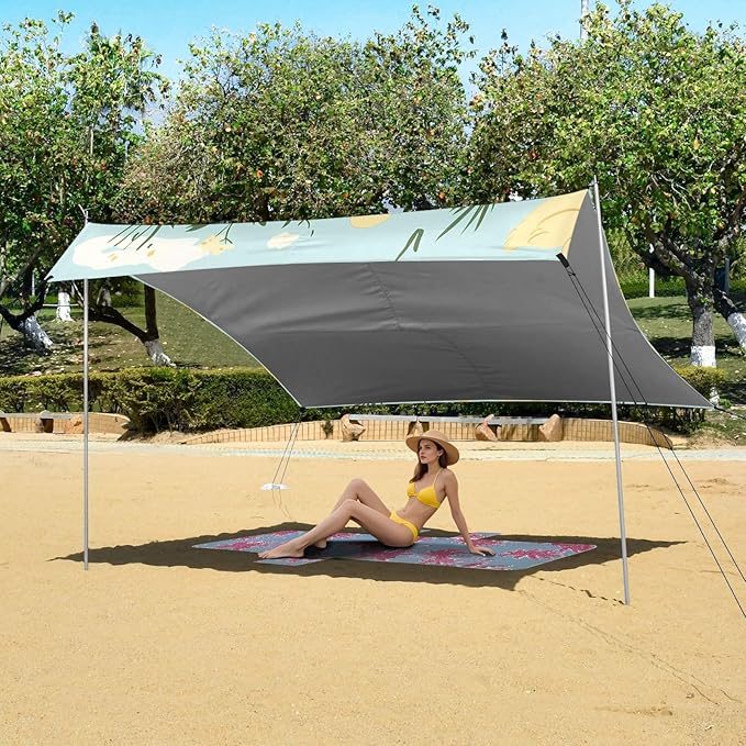 Yellow Duck Pattern Camping Sun Shelter Beach Tent Portable Beach Sun Shade Outdoor Canopy for Camping Trips Fishing Picnic