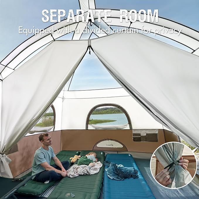 PORTAL 8 Person Tents for Camping Easy Setup Cabin Tent with Large Porch 2 Room Waterproof Family Camping Tent for Outdoor Camping Patio