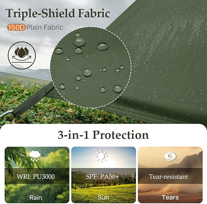 Camping Tarp Tent Portable Multifunctional Bushcraft Backpacking Tear-Resistant Fabric Rain Fly Tarps Awning Shelter Lightweight Waterproof Tarp(10×10 tarp)