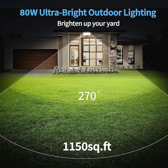 Olafus 80W Flood Lights Dusk to Dawn Outdoor Lighting IP65 Waterproof LED Security Light with Photocell 8000LM Dusk Dawn Outside Light 6500K Black Exterior Floodlight for Yard Garden Porch