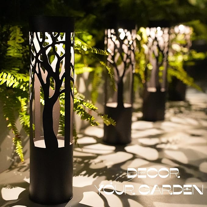 4Pack Solar Pathway Lights Outdoor Landscape Lighting Dust to Dawn Solar Lights for Garden Decor Metal Path Lights Solar Powered for Yard Lawn Patio Walkway Warm Yellow