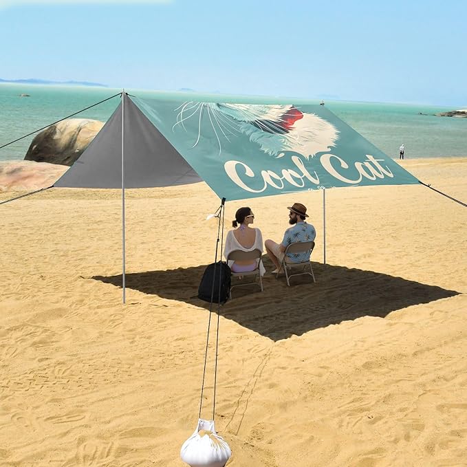 Camping Sun Shelters Cool Cat with Red Frame Glasses Beach Canopy 126 * 110.2in