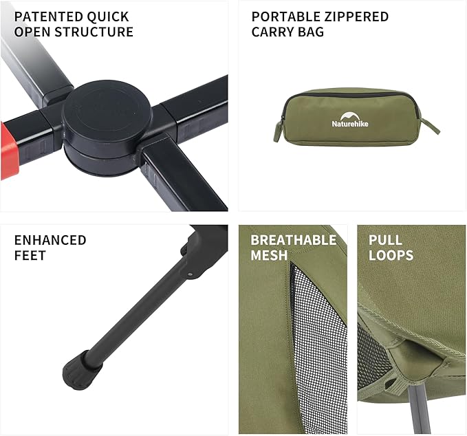 Naturehike YL01 Snap Camping Chair 1 Second Setup Frame 441lb Capacity Camp Chair Portable &amp Lightweight Backpacking Chair