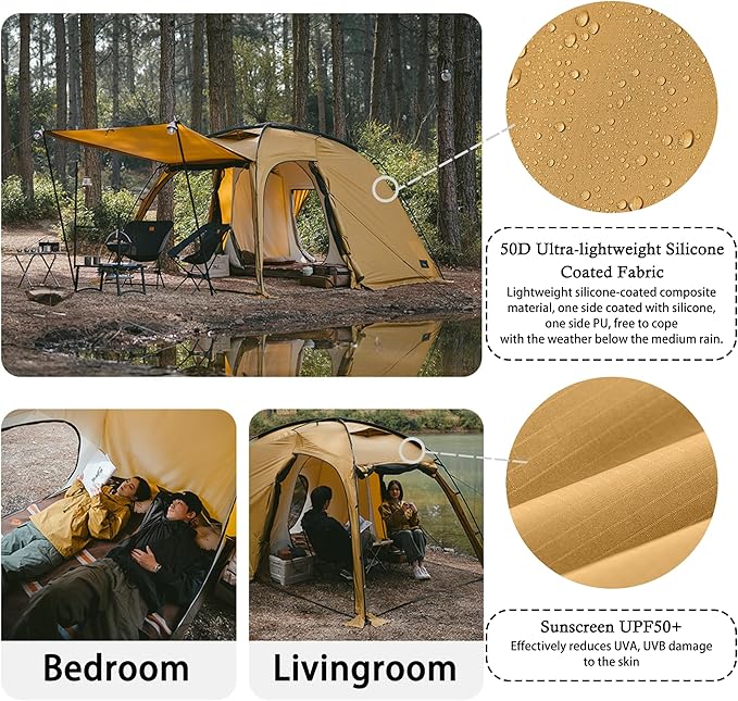 Naturehike Dune Hot Tent with Stove Jack 117 sq ft 4 Seasons Camping Tent 2-4 Person Waterproof Large Tent for Family Car Camping Picnic Fishing 6 Person