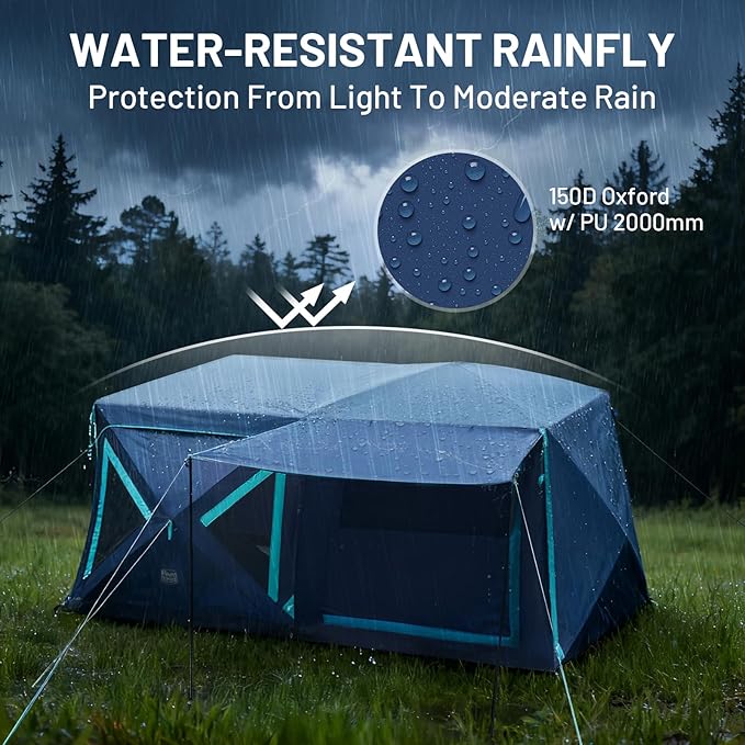 TIMBER RIDGE 4/6/8 Person Instant Pop Up Cabin Tent Easy 60 Second Setup Weather Resistant Camping Family Hub Tent with Rain Fly and Carry Bag for Outdoor Camping &amp Overlanding