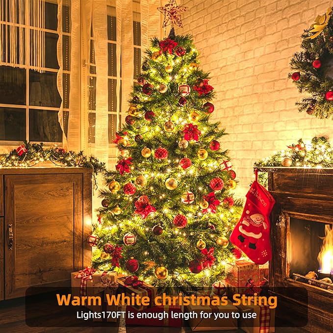 XTF2015 170FT 500 LED Christmas String Lights Christmas Lights End to End Plug 8 Modes Memory Function with Timer UL Certified Outdoor Indoor Fairy Light Christmas Tree Patio Party (Warm White)