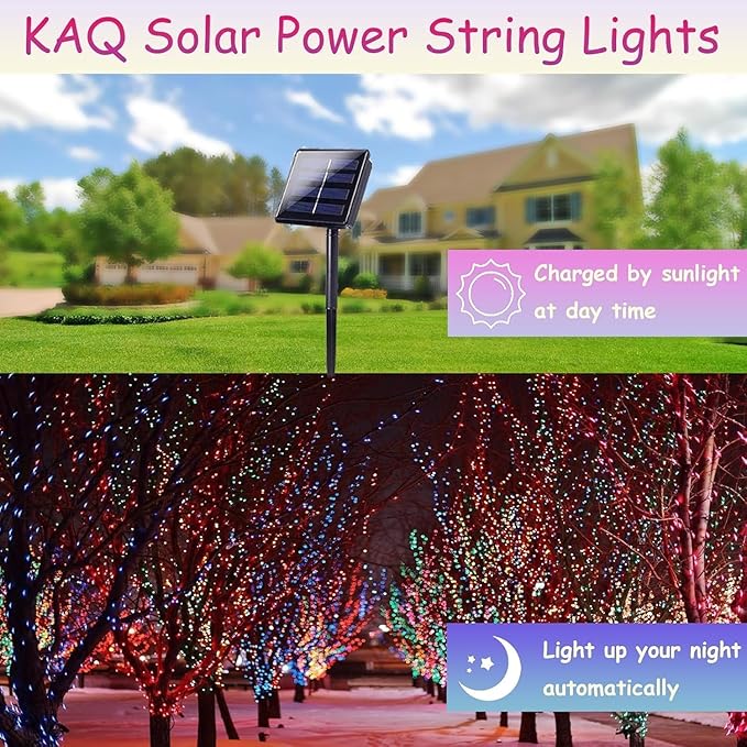 Multicolor Solar Christmas Lights 2Pack Total 180FT 500LED String Light Outdoor Waterproof Auto On/Off with 8 Modes Solar Twinkle Lights for Outside Tree Christmas Decorations (Multicolor)