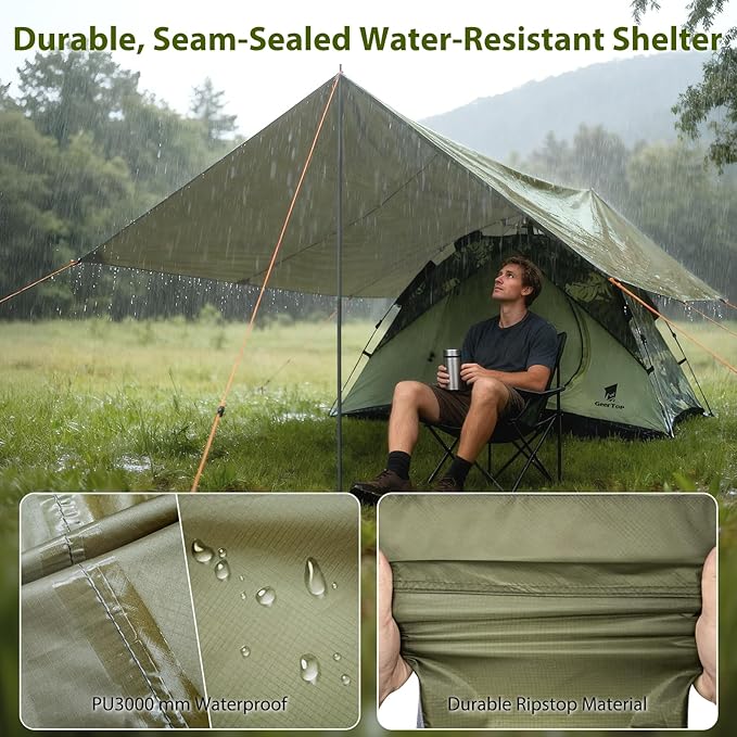 GEERTOP 17 × 10 ft Large Camping Tent Tarp Outdoor Waterproof Flame Retardant Hammock Rain Fly Backpacking Tent Tarp Shelter for Hiking Travel Picnic(Not Includes Poles)