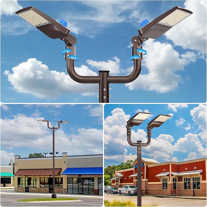 HYPERLITE Double Bullhorn Bracket for Parking Lot Light 2 3/8 Bullhorn Bracket for 2 Lights Durable Mounting Bracket Bullhead Tenon Adapter for LED Shoebox Area Light Street Pole Lights