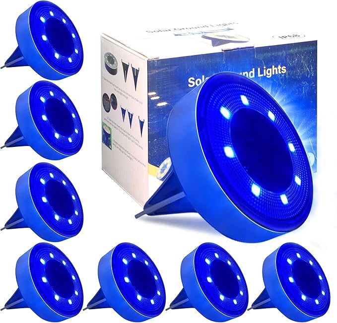 Siatom Solar Ground Lights 8 Pack IP68 Waterproof Solar In-Ground Light for Outdoor Flat Landscape Lighting Garden Disc Light for Pathway Walkway and Yard - 8 Pcs (Blue)