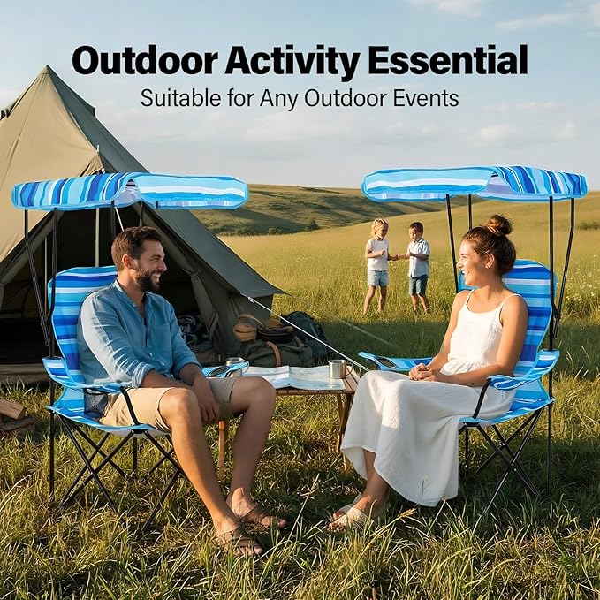 2 Pack Beach Chair with Canopy Shade Folding Camping Chairs with Canopy Portable Weather Resistant Lawn Chair with Cup Holder for Camping Beach Travel Picnic Fishing Sports