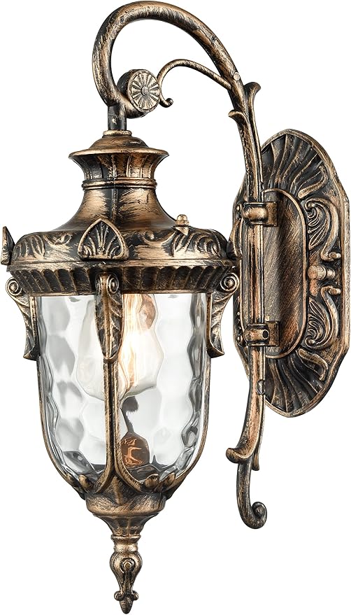 SAMTEEN Bronze Outdoor Light Fixtures Wall Mount 15.8 H Waterproof Exterior Wall Sconce with Hammered Glass Shade Outside Porch Light for House Garage Front Door