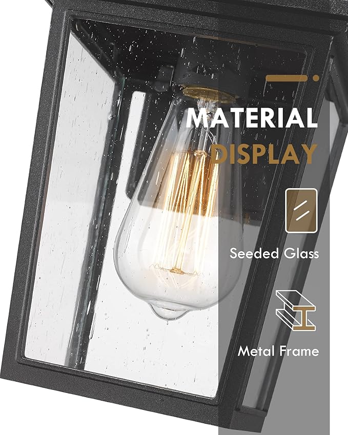 Outdoor Wall Sconce HWH Exterior Wall Lantern Porch Lights Outdoor Wall with Seeded Glass Shade Waterproof for Doorway Hallway Garage Matte Black Finish 5HX64B BK