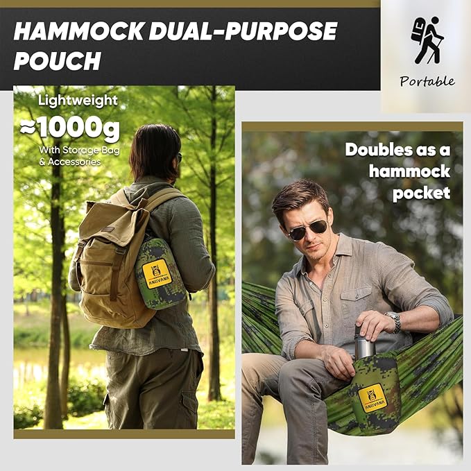 Camping Hammock with Mosquito Net 600 lbs Portable Hammock with Tree Straps2-in-1 Double/Single Travel hammocks Tent for Outside/Indoor/Backpacking/Beach-Plaid Camouflage
