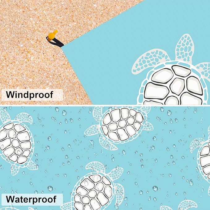 Beach Blanket Sandproof Baby Sea Turtle Beach Mat Sand Free Waterproof Large Picnic Blankets Lightweight Quick Drying &amp Portable Polyester Outdoor Blanket Seaside Essentials Must Have Accesorri