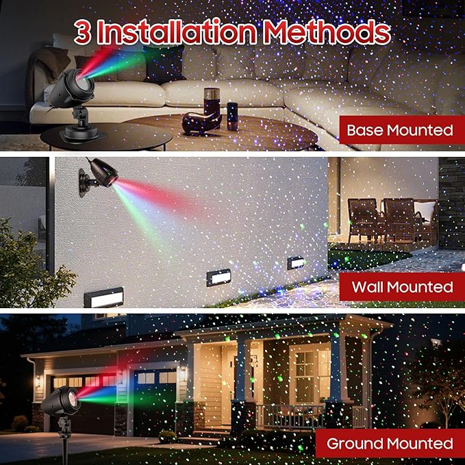 Christmas Projector Lights Outdoor RGB Red Green Blue Firefly Laser Light Projector IP65 Waterproof Holiday Landscape Lighting for Yard House Garden Moving Galaxy Star Show Christmas Decorations