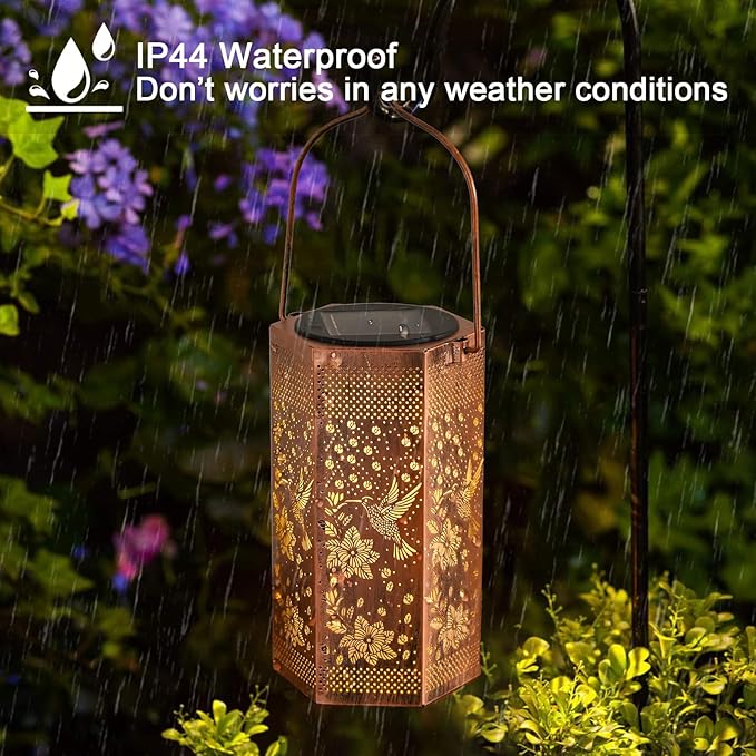 4 Pack Hummingbird Solar Lanterns Garden Decor - Gifts for Women Mom Grandma Solar Lights Outdoor Waterproof Hanging Outside for Yard Patio