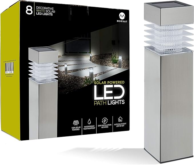Morvat Solar Pathway Lights - 8-Pack Auto On/Off LED Solar Powered Outdoor Waterproof Landscape Lights for Garden Yard Lawn Patio Walkway Driveway Pathway &amp Lighting Dusk to Dawn - Square