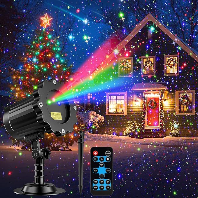 Brighter Laser Christmas Projector Lights Outdoor Waterproof RGB 3 Colors Gypsophila Moving Twinkles Christmas Decorations Stars Light Show Holiday Light Decorations for Yard/House/Garden/Party