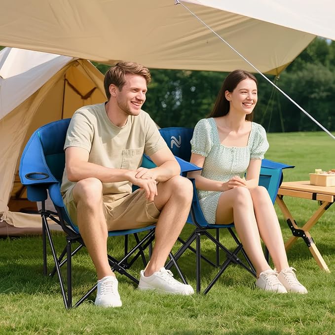 NAIZEA Padded Camping Chair Outdoor Folding Chair Portable Heavy Duty Arm Chairs with Side Pockets Cup Holder for Beach Lawn Picnic Fishing Backpacking