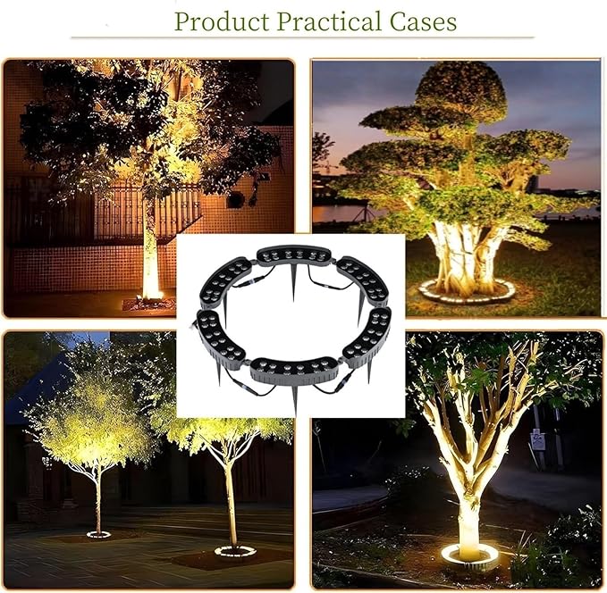 Outdoor Ring Tree Light - AC 24V Colored LED IP65 Waterproof Palm Tree Uplighting with Adjustable Tree Rings Expandable Interlocking LED Uplighting or Downlight for Trees/Roman Columns(4 pack)