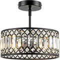 3-Light Crystal Ceiling Light Modern Semi Flush Mount Light Fixture Black Crystal Chandelier for Kitchen Bedroom Bathroom Entryway Hallway