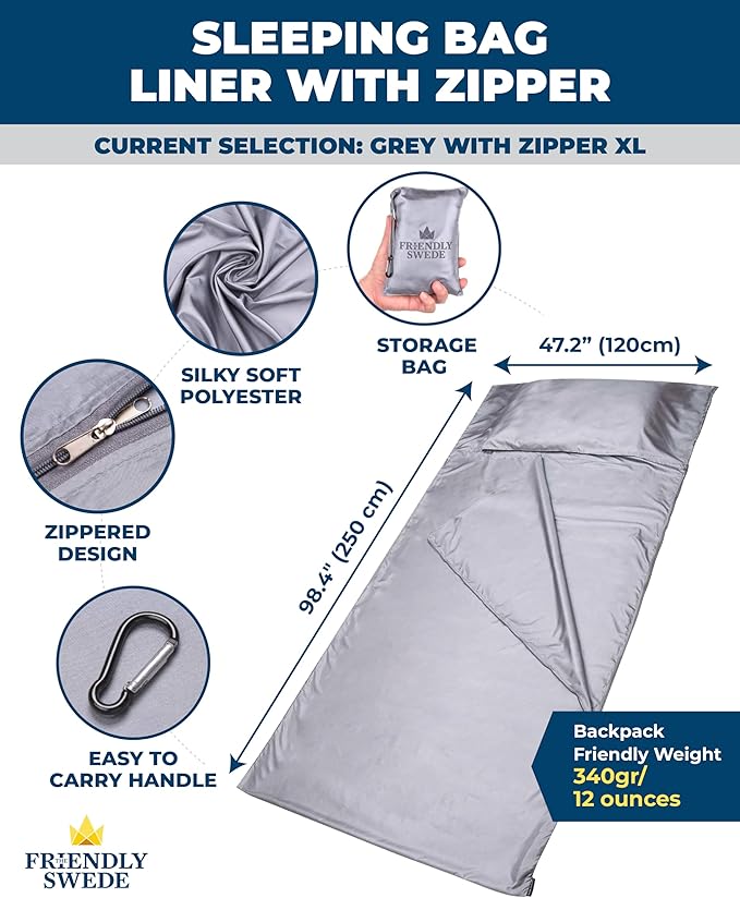 The Friendly Swede Sleeping Bag Liner — Ultralight Polyester or Cold Weather Microfiber Adult Sleep Sack- Camping Sheets - Travel Sleeping Bag with Pocket-Size Stuff Sack