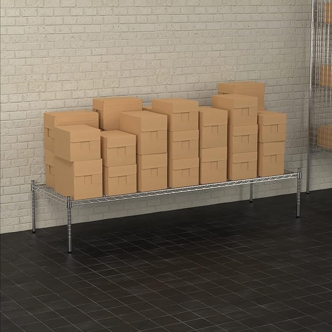 24 x 72 NSF Chrome Wire Stationary Dunnage Storage Rack with 14 Posts Ideal for Commercial Kitchen Home Garage Warehouse Shelters