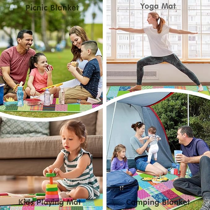 Extra Large Picnic Blankets Waterproof Foldable (80x 80) Boho Beach Blanket Waterproof Sandproof3-Layer Thicking Mat Outdoor Packable Camping Blanket