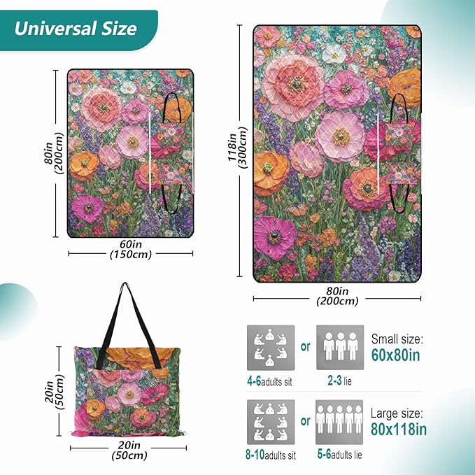 KLL Multi-flowers Waterproof Outdoor picnic mat XXL Picnic Camping Floor Mat for Grass Picnic Items cobija de picnic