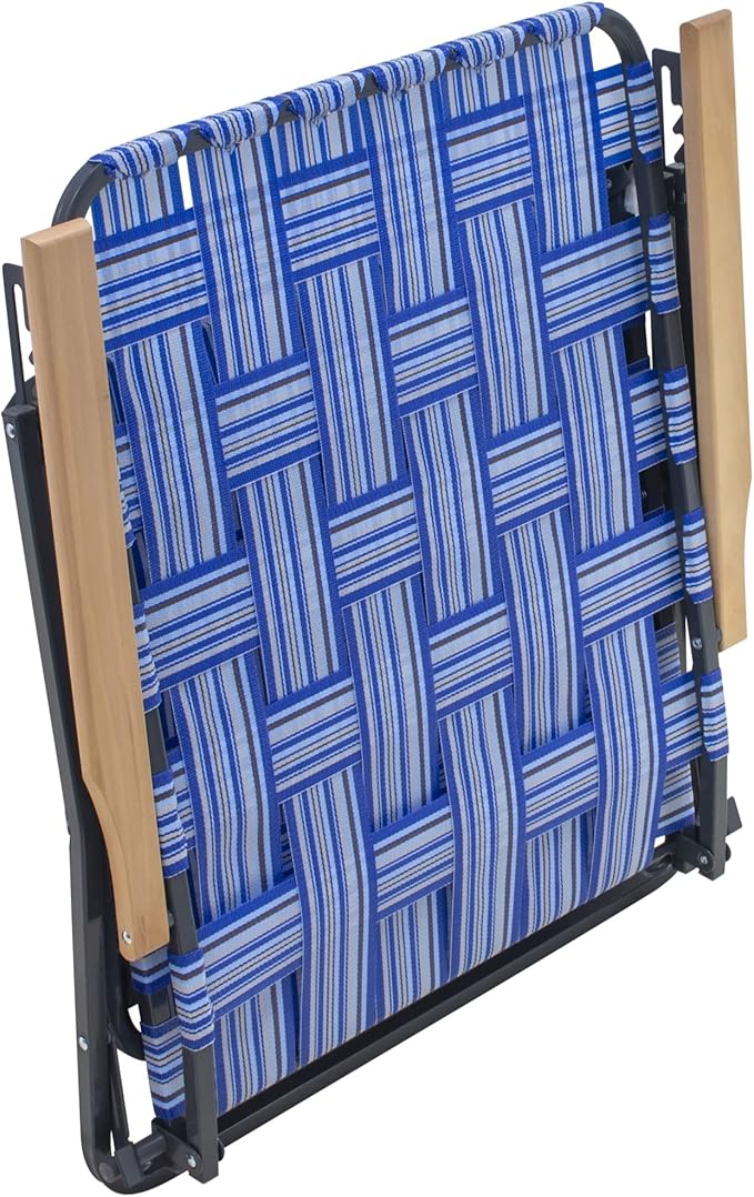 Camp &amp GO Steel Folding Grey Outdoor Patio/Camping Chair with Blue Woven Fabric and Arm Rests (Pack of 2)