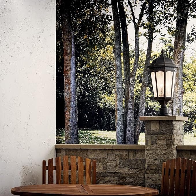 Kichler Courtyard 27” Outdoor Post Light in Textured Black with Clear Seeded Glass 3-Light Exterior Lighting Fixture 9533BKT