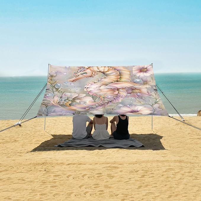 Camping Sun Shelters Seahorse Flowers Beach Canopy 126 * 110.2in