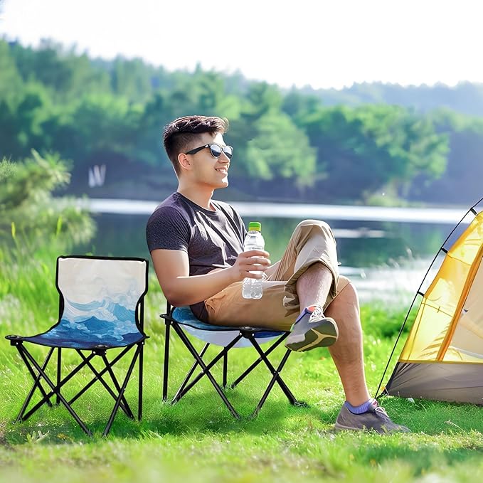 Sea Wave Portable Camping Chairs Folding Chair - Durable Oxford Fabric Lightweight Iron Frame Easy Fold Design - Ideal for Outdoor Activities Camping Fishing and Travel