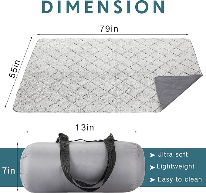 Tranqun Large Outdoor Blanket 78'' x 55'' Quilted Windproof Waterproof Gray Fleece Sandproof Stadium Foldable Warm Blanket for Camping Picnic Sporting Events Cold Weather