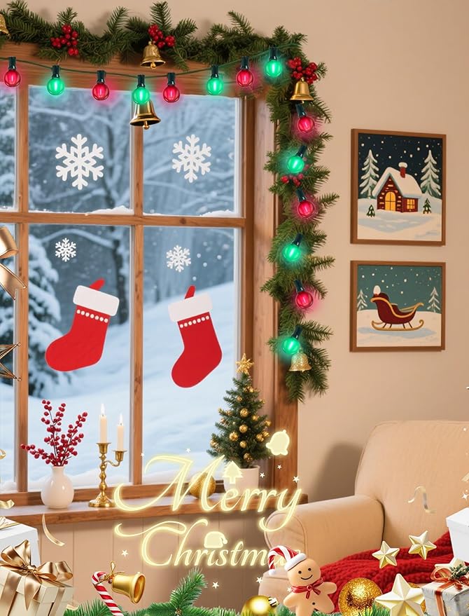 50FT G40 Christmas String Light Outdoor Frosted Red and Green LED Christmas Lights with 27 Shatterproof LED Bulbs(2 Spare) Waterproof Patio Lights for Holiday Party Backyard Xmas Decor