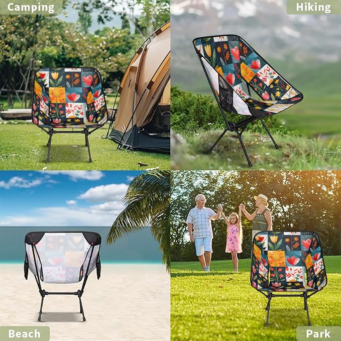 Honeybaby Folding Camping Chair Flowers Floral Plaids Camping Chairs Lightweight Portable Chair Outdoor Foldable Chairs for Camping Travel Picnic Beach Hiking