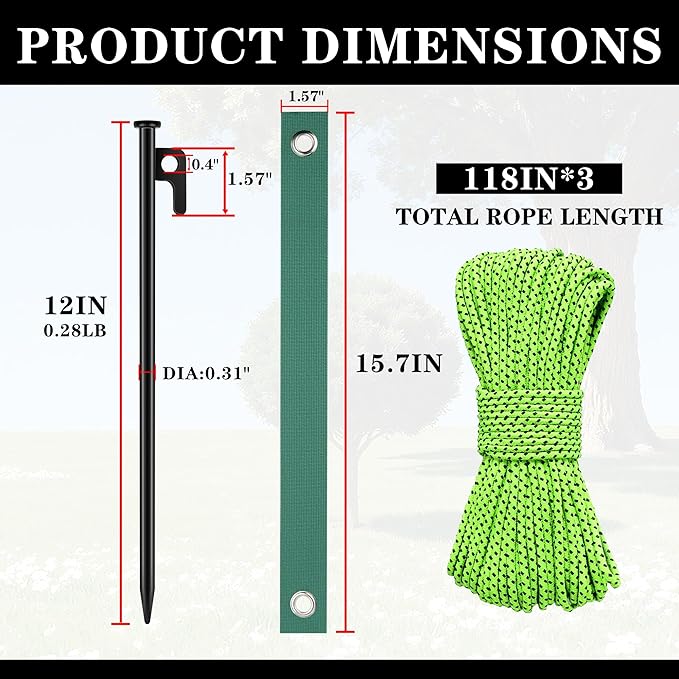 RIY Tent Stakes Heavy Duty 8Pcs 12 Inch Steel Tent Stakes with 3Pcs 12 Inch Tree Stakes Plant Support Stakes