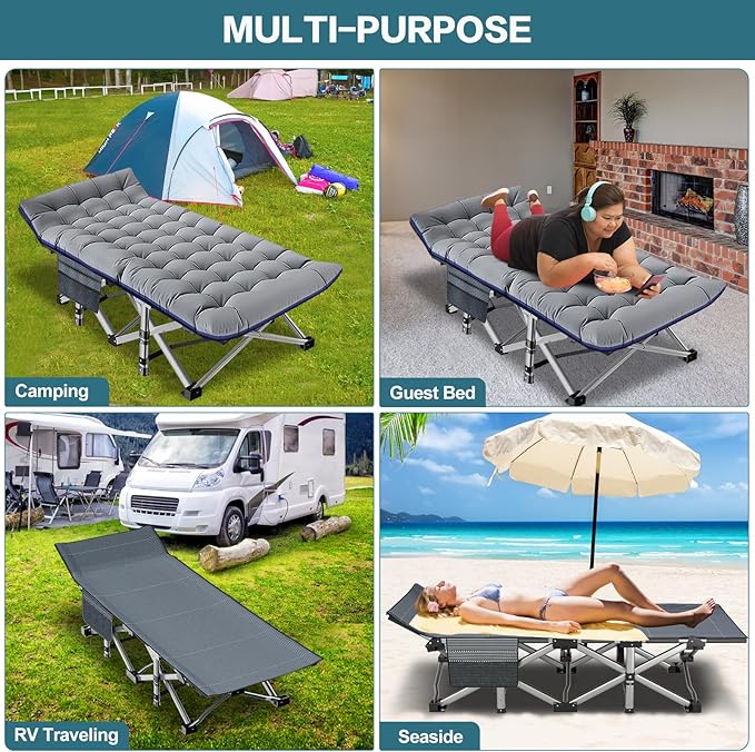 NAIZEA Folding Camping Cots for Adults Folding Cot with Mattress Camping Foldable Bed Portable Military Cot Double Layer Oxford Strong Heavy Duty Sleeping Cots w/Carry Bag for Camp Office Travel